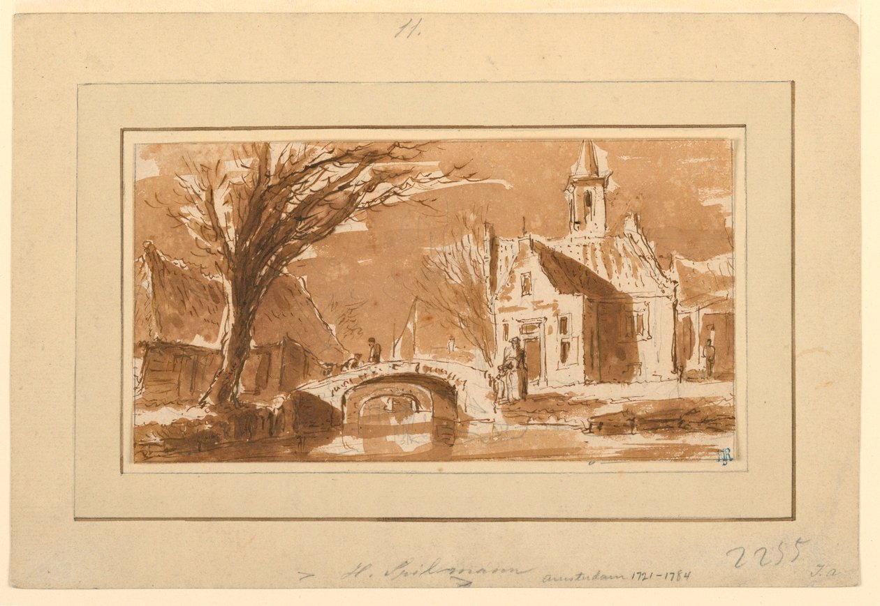 Teckning, Stad vid kanal, 1750-70 av Hendrik Spilman