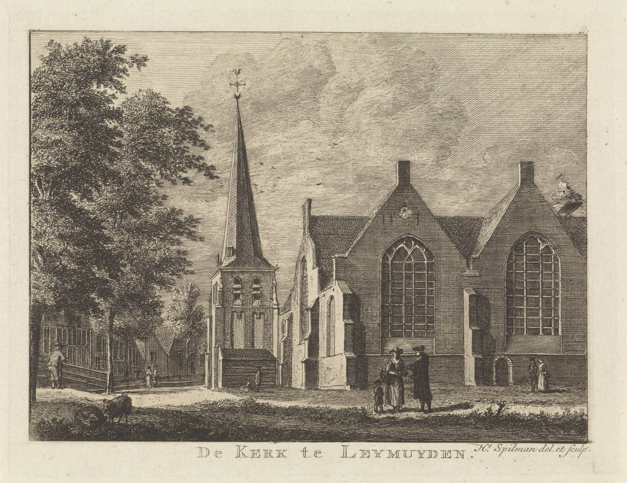 Utsikt över Leimuiden Kyrkan i Leymuyden (titel på objekt) av Hendrik Spilman