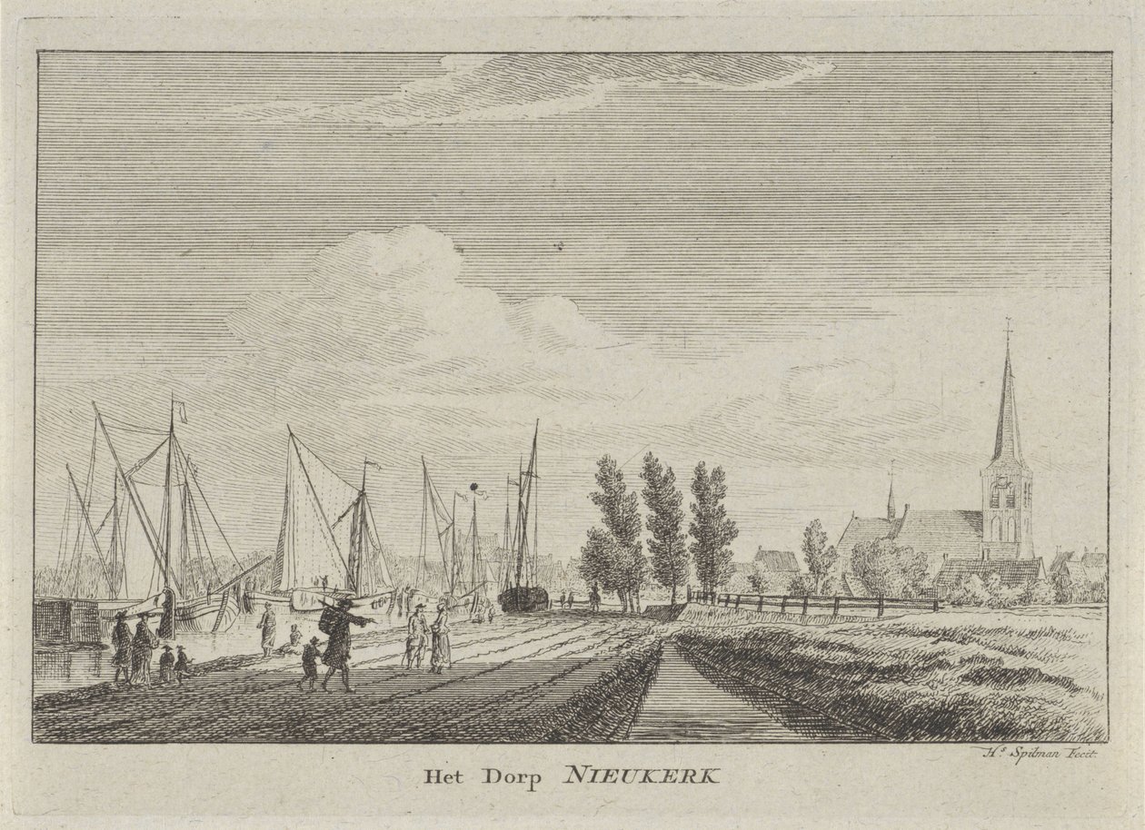 Utsikt över Nieuwerkerk aan den IJssel Byn Nieukerk (titel på objekt) av Hendrik Spilman