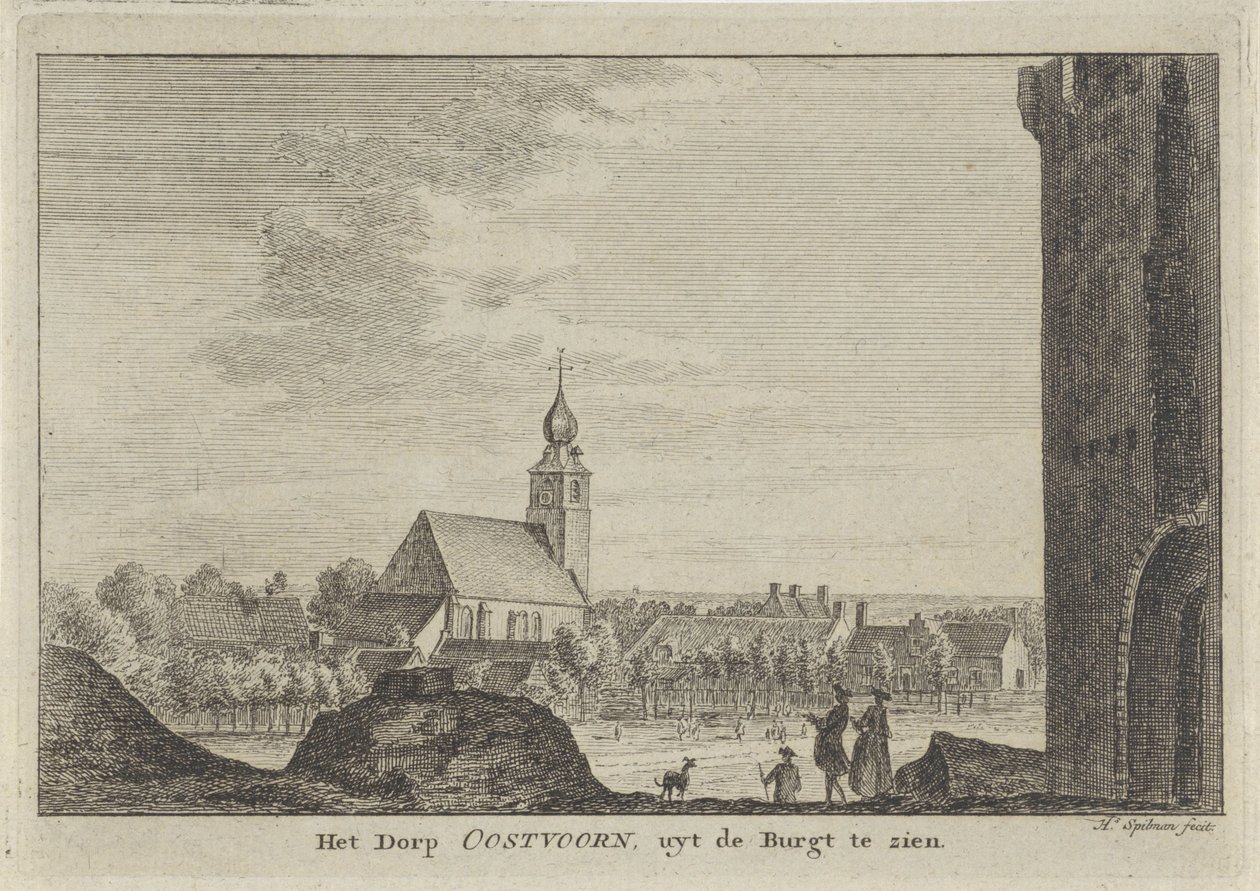 Utsikt över Oostvoorne Het Dorp Oostvoorn, uyt de Burgt (titel på objekt) av Hendrik Spilman