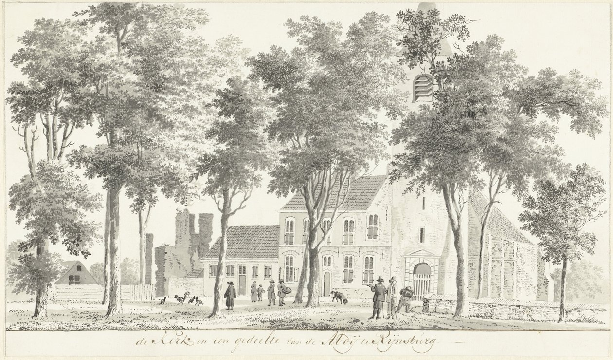 Kyrka och en del av ruinerna av klostret i Rijnsburg av Hendrik Tavenier