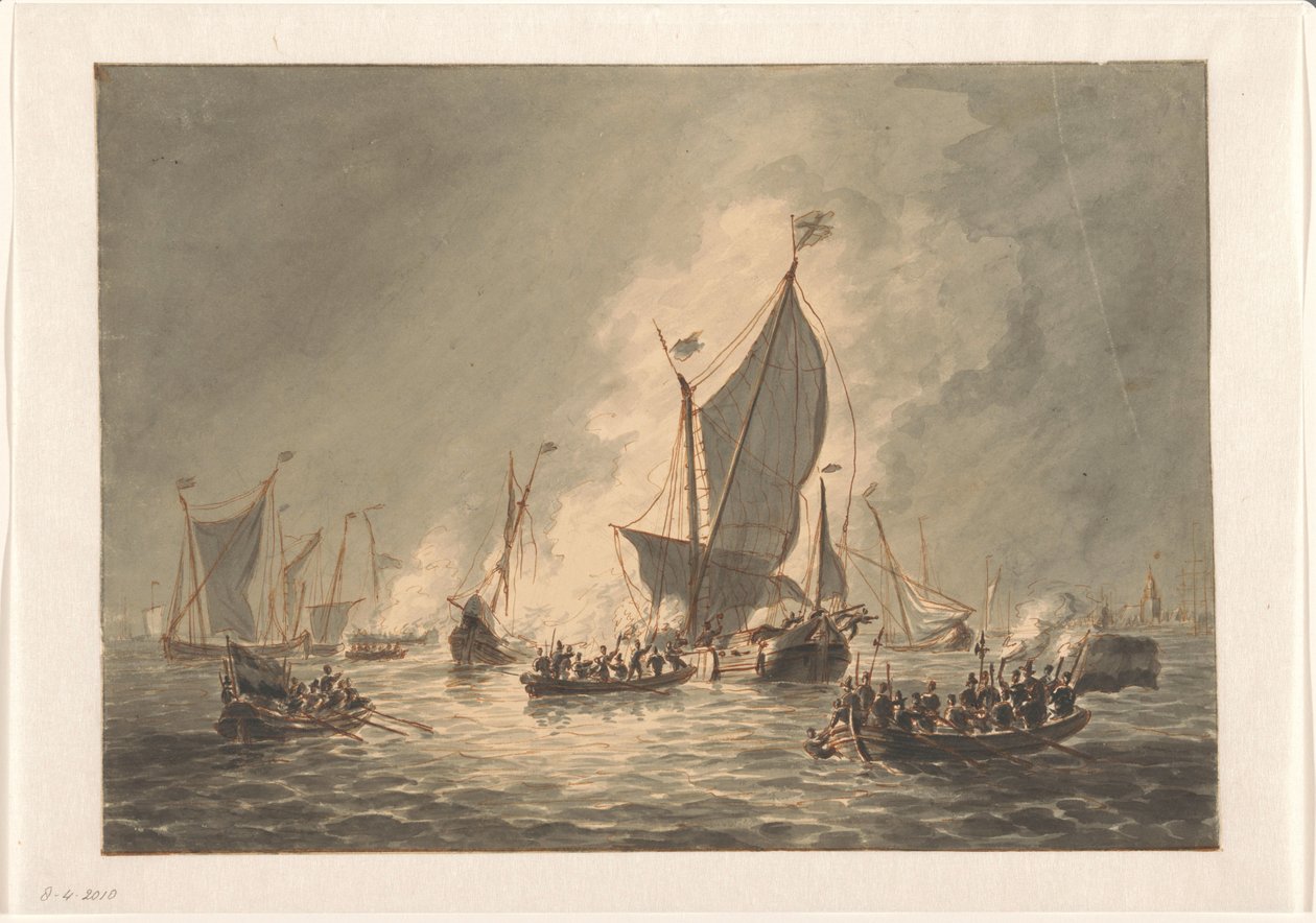 Förstörelse och bränning av tiggarna av de spanska skeppen vid Den Briel, 1572 av Hendrik Vettewinkel