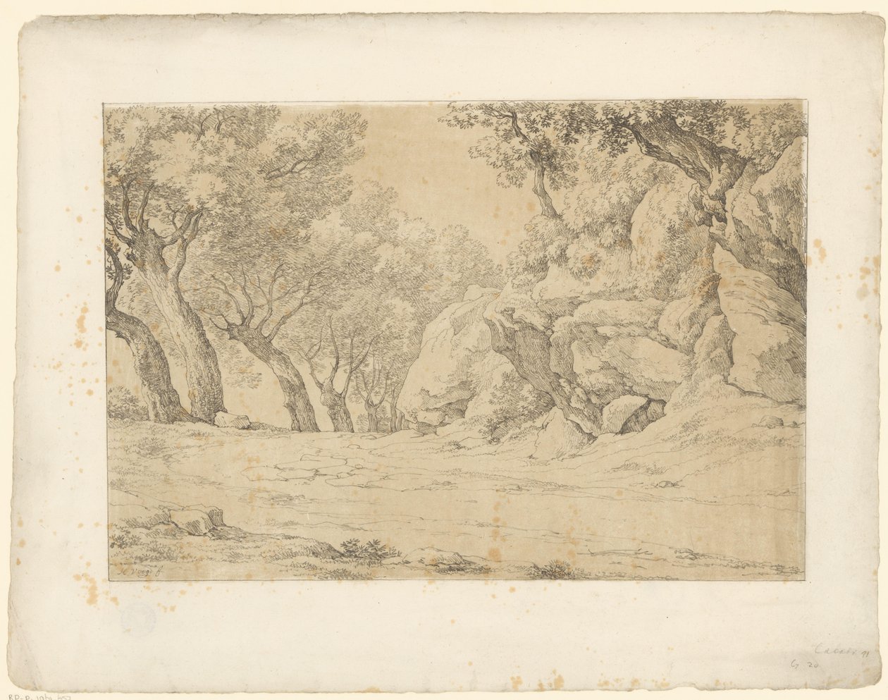 Aveny med igenvuxna stenar Tentamina Lithographica (serietitel) Italienska landskap (serietitel) av Hendrik Voogd