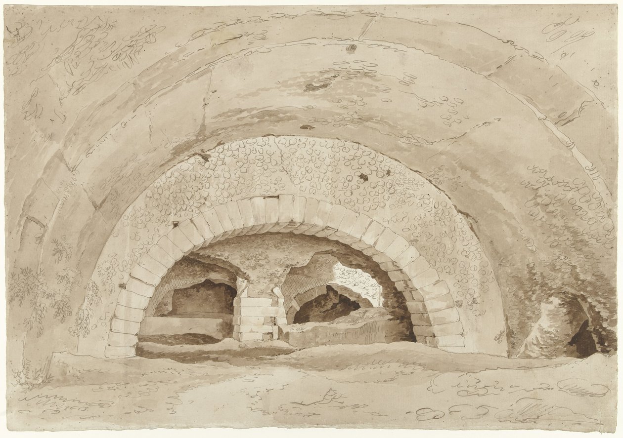 Så kallade Stables of Maecenas i Tivoli Valv av en romersk ruin av Hendrik Voogd