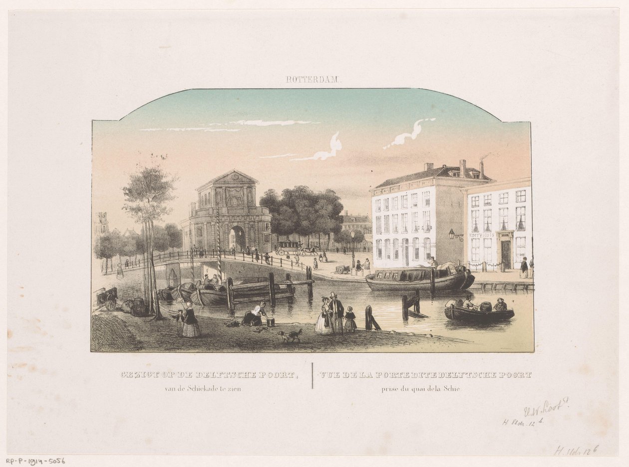 Utsikt över Delftse Poort i Rotterdam Utsikt över Delftsche Poort, sett från Schiekade (titel på objekt) Rotterdam (serietitel på objekt) av Hendrik Wilhelmus Last (attributed to)