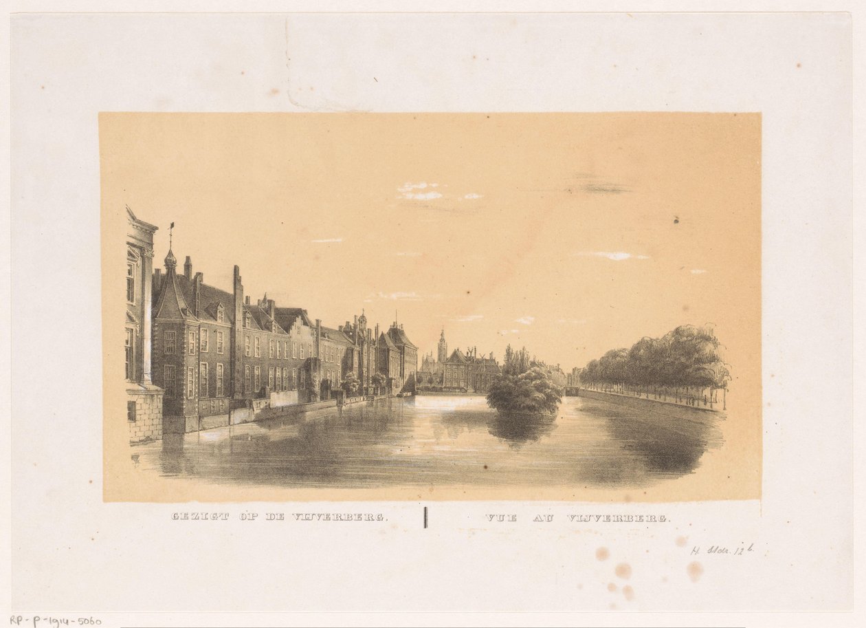 Utsikt över Hofvijver i Haag Utsikt över Vijverberg (titel på objekt) av Hendrik Wilhelmus Last (attributed to)