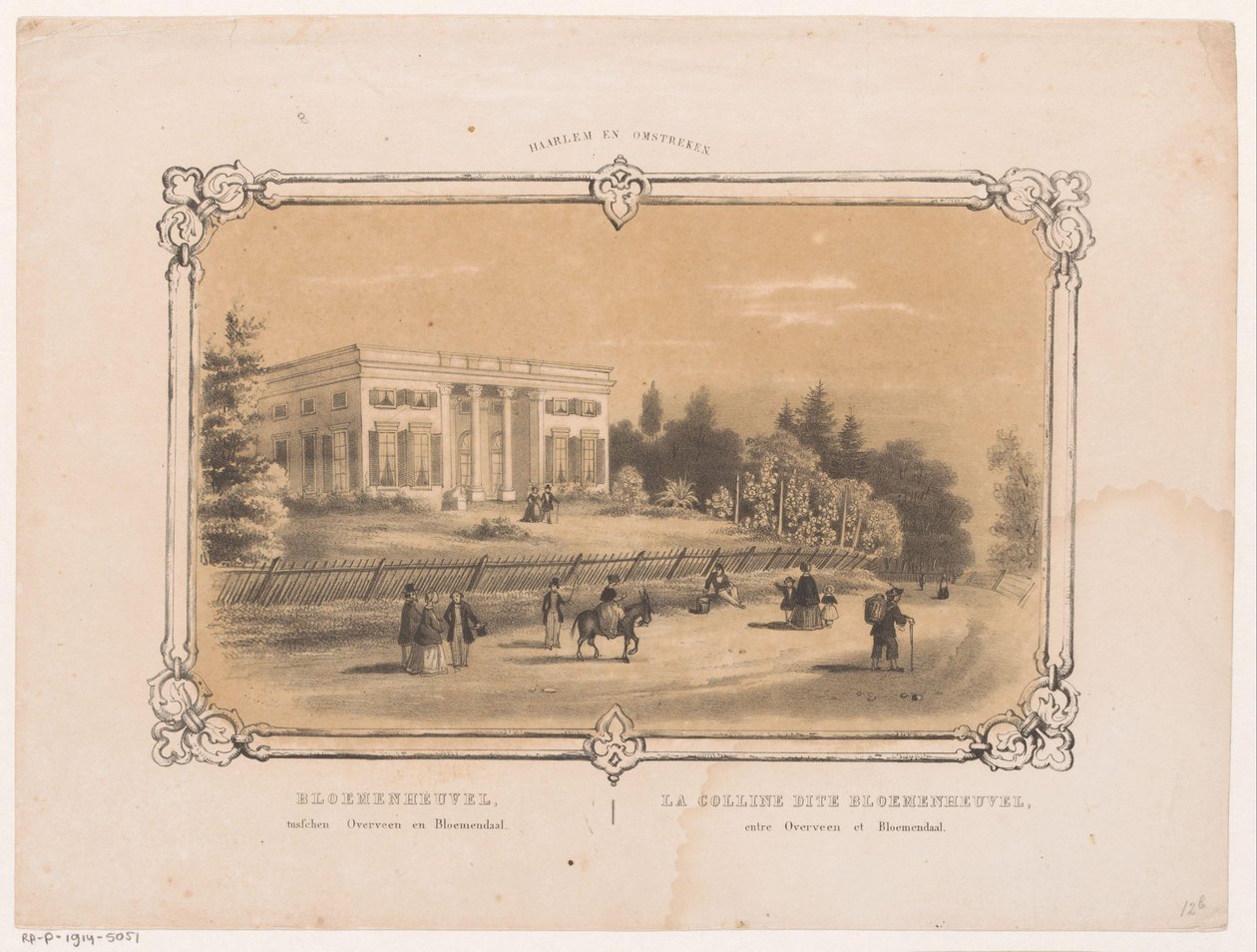 Utsikt över Bloemenheuvel lantgård Bloemenheuvel mellan Overveen och Bloemendaal (titel på objekt) Haarlem och omgivningar (serietitel på objekt) av Hendrik Wilhelmus Last