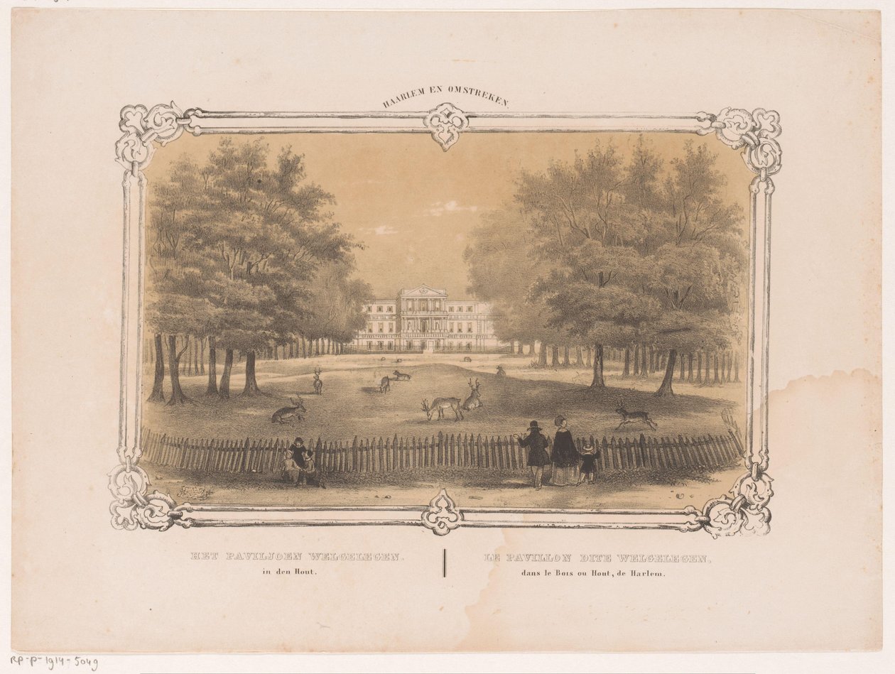 Utsikt över Welgelegen-paviljongen Welgelegen-paviljongen i den trä (titel på objekt) Haarlem och omgivningar (serietitel på objekt) av Hendrik Wilhelmus Last
