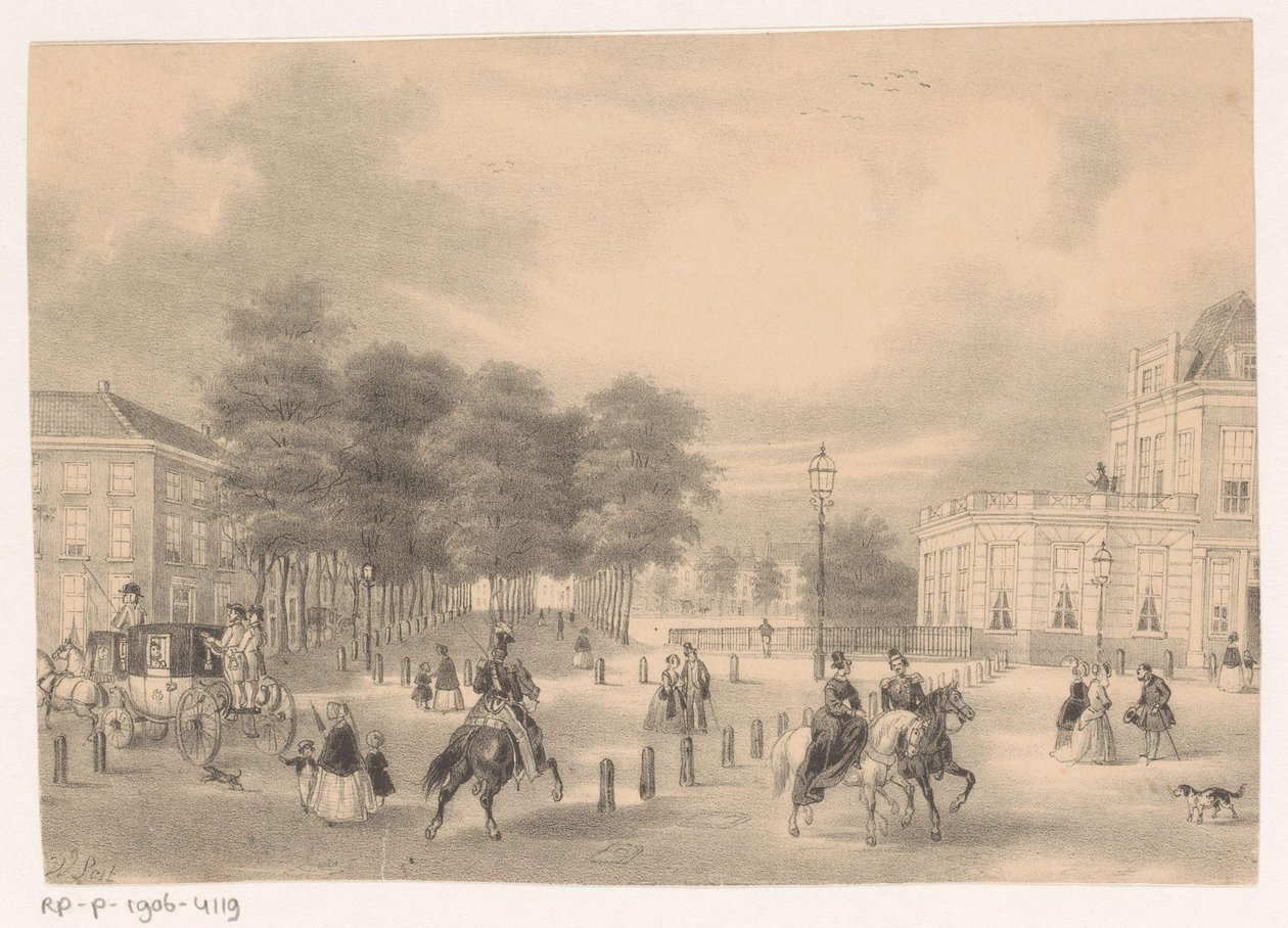 Utsikt från platsen till Vijverberg i Haag av Hendrik Wilhelmus Last