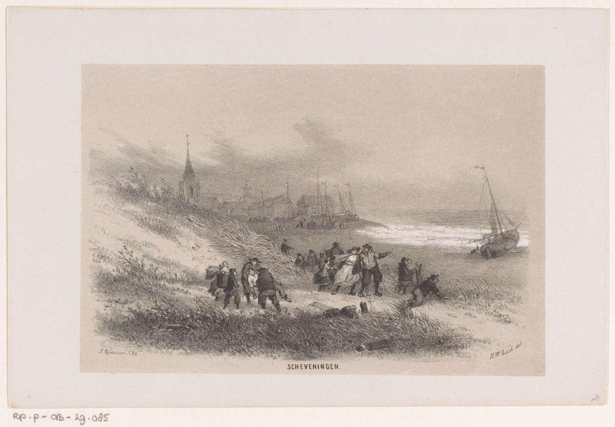 Scheveningen under stormen den 28 maj 1860 Scheveningen (titel på objekt) Album med tio litograferade skisser, föreställande Tooneelen of the Destruction, agiterad av stormen den 28 maj 1860 i 