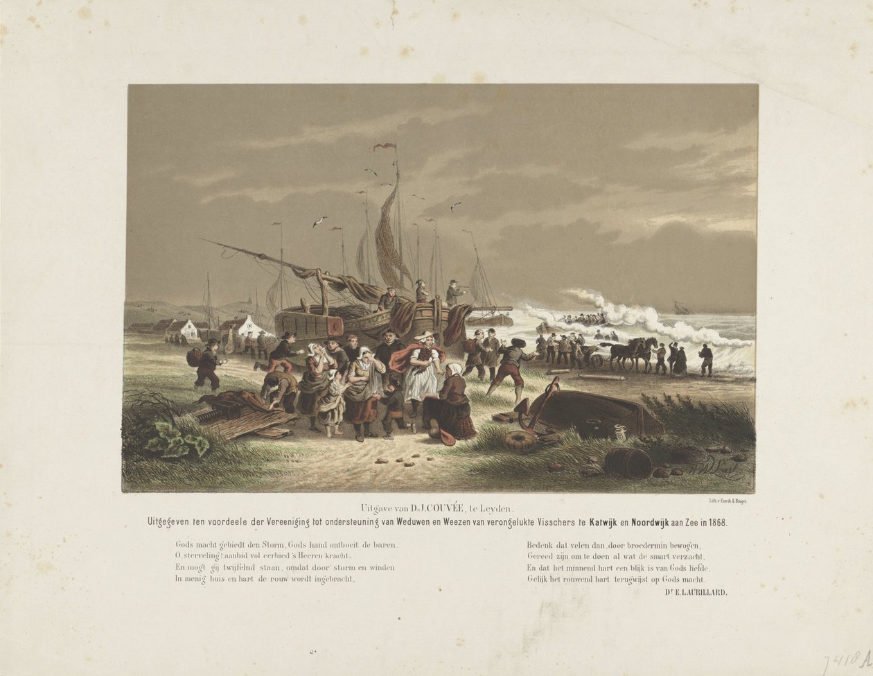 Strandscen med sörjande fiskarfruar, 1868 av Hendrik Wilhelmus Last