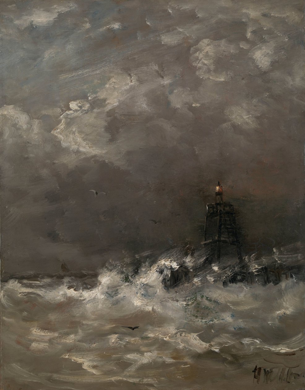 Fyr i Breaking Waves Fyr i bränningen av Hendrik Willem Mesdag (signed by artist)