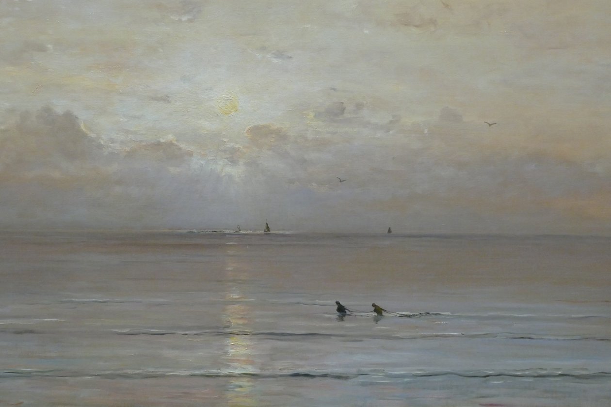 Holländska: Solnedgång med räkfiskare av Hendrik Willem Mesdag