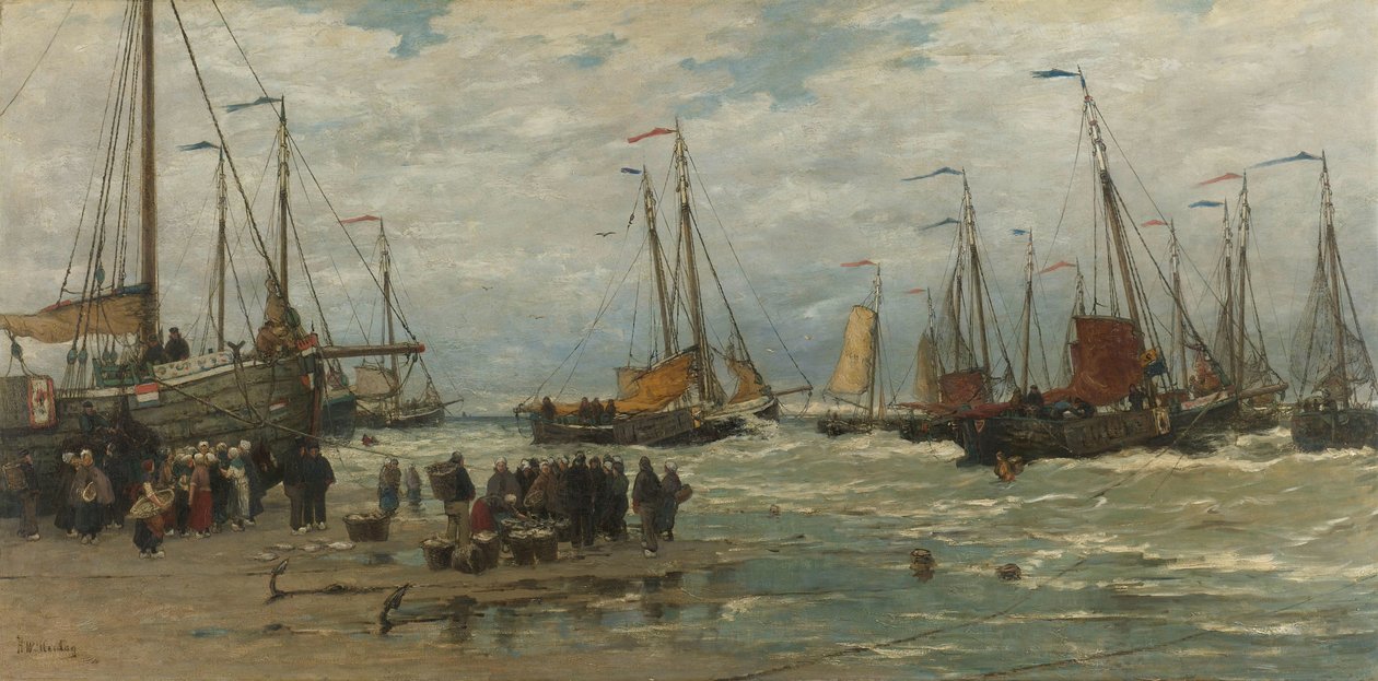 Fishing Pinks i Breaking Waves Pinken in de branding av Hendrik Willem Mesdag
