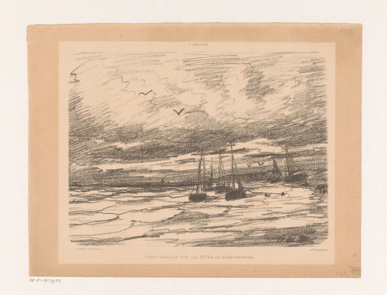 Stormigt väder vid Scheveningens kust Temps orageux sur les côtes de Scheveningue (titel på objekt) av Hendrik Willem Mesdag