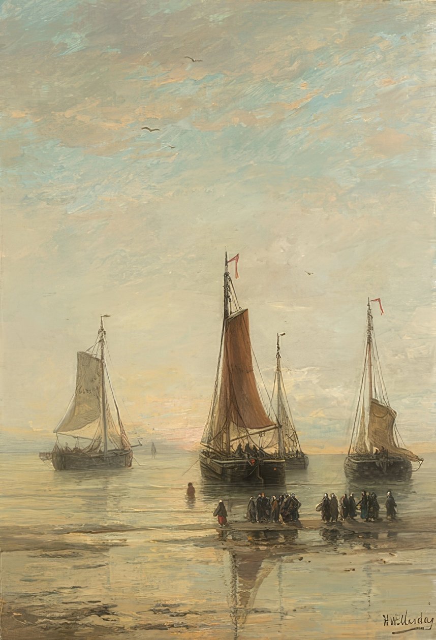Fartyg för ankar, Scheveningen. 1860-89 av Hendrik Willem Mesdag