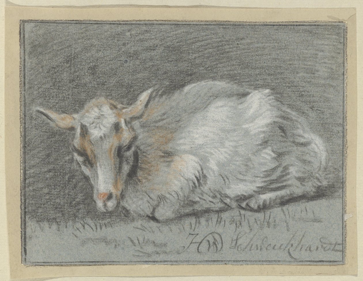 liggande get av Hendrik Willem Schweickhardt (signed by artist)