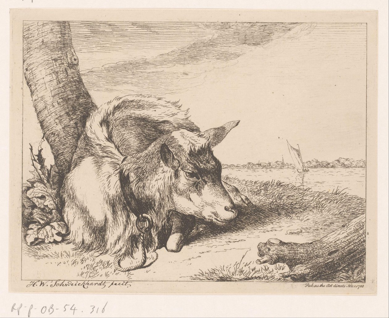 Liggande get nära vatten Olika djur (serietitel) av Hendrik Willem Schweickhardt