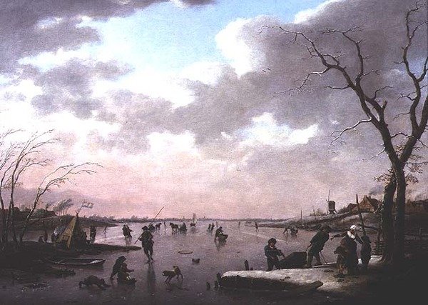 Vinterscen, figurer på isen av Hendrik Willem Schweickhardt