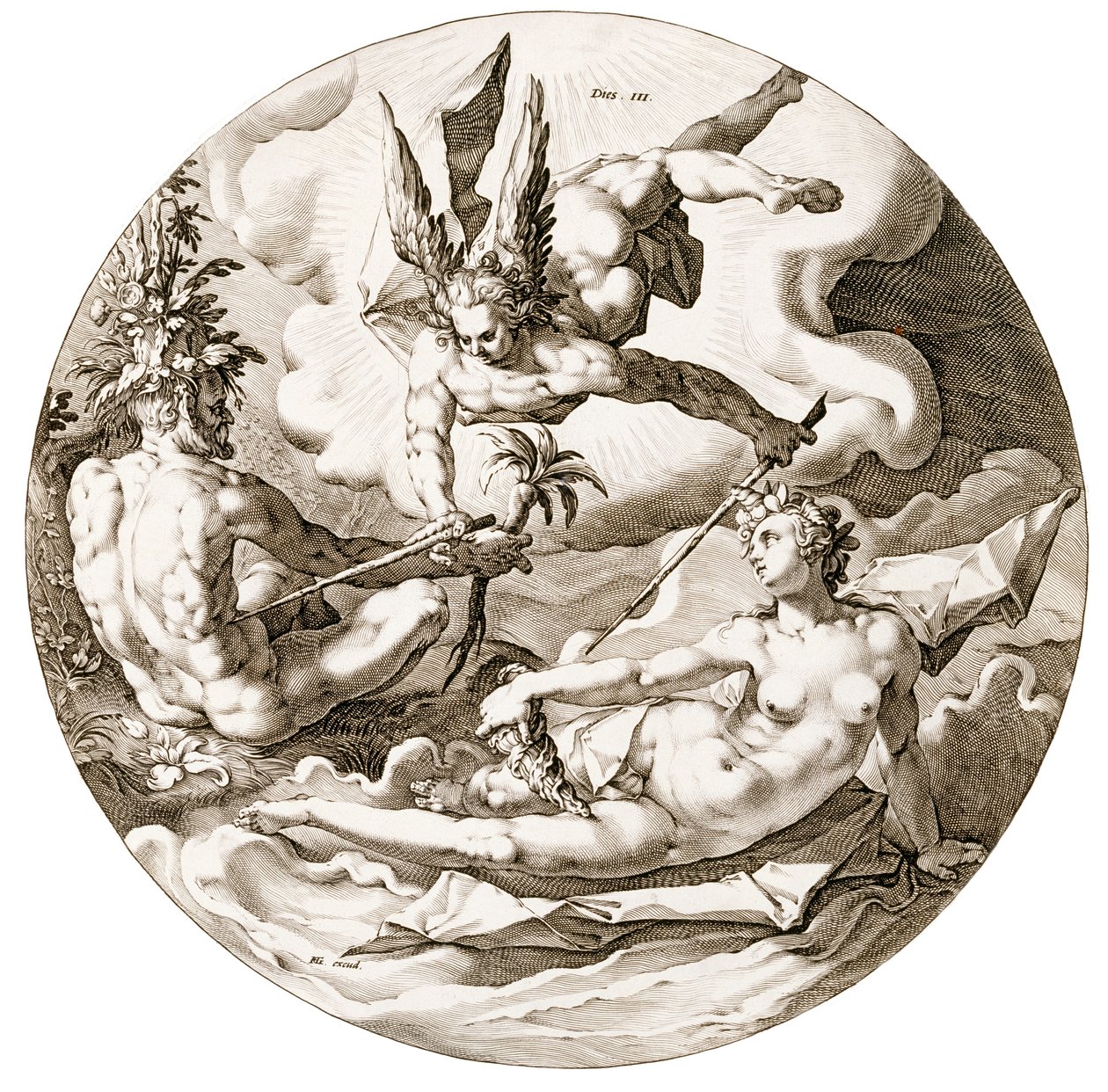 Dag III, The Separation of the Waters, från serien The Six Days of Creation, 1589 av Hendrik after Goltzius