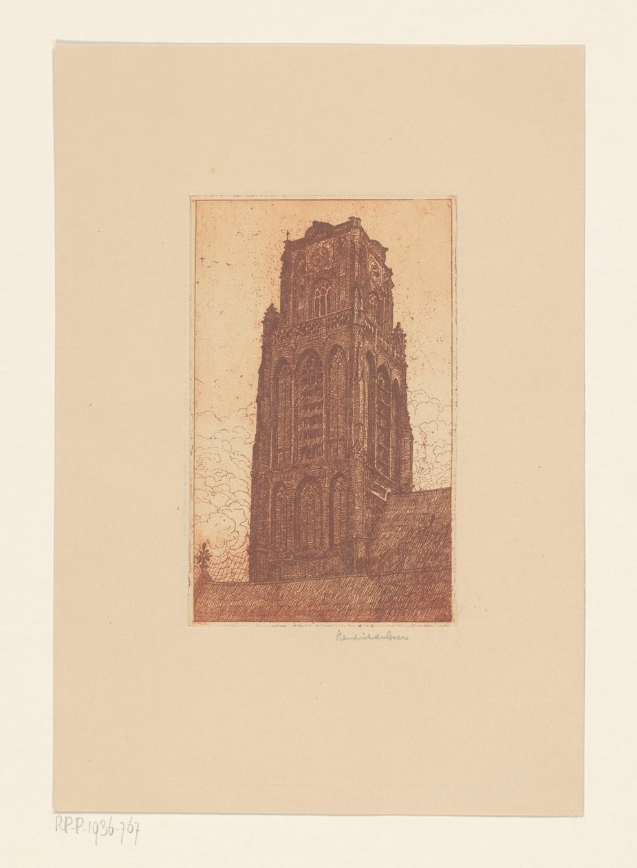 Studie av ett kyrktorn av Hendrik de Boer (signed by artist)