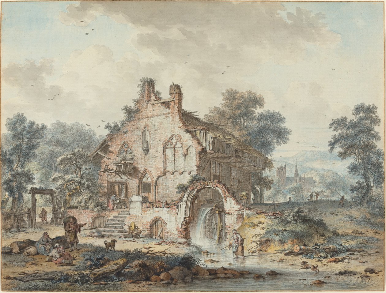 Rustik vattenkvarn i en gotisk ruin av Hendrik de Meyer II