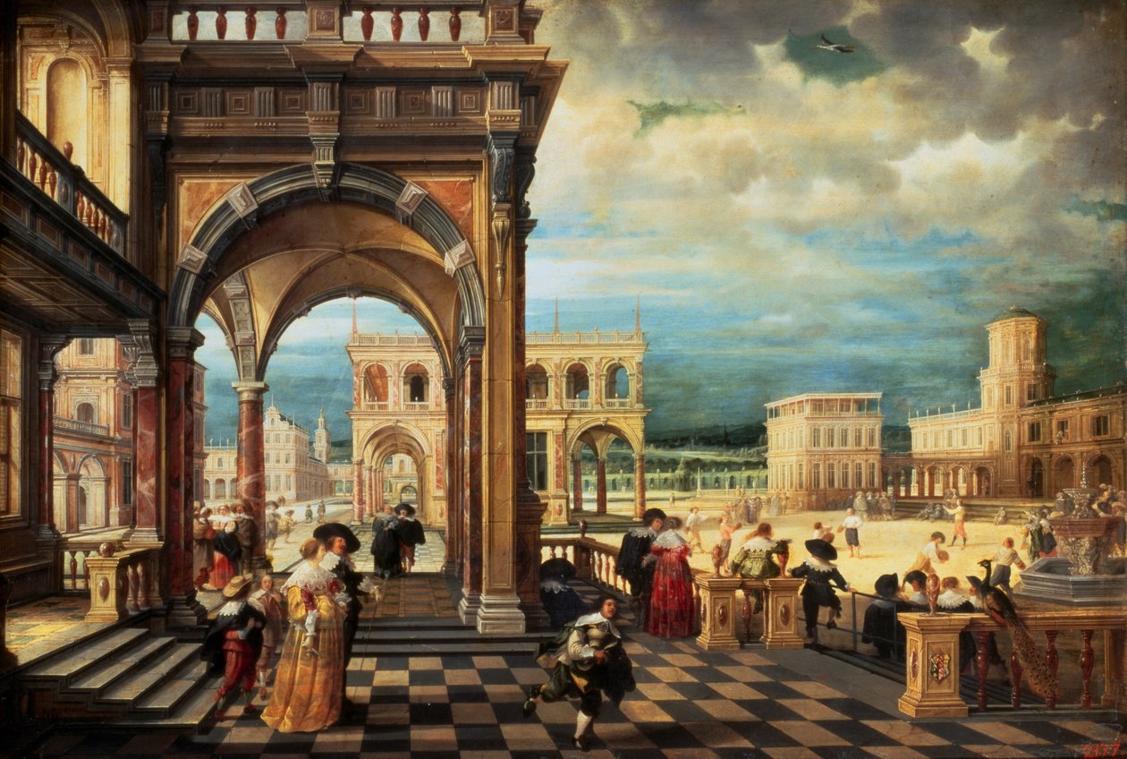 Italienska palatset, 1623 (olja på koppar) av Hendrik the Younger Steenwyck