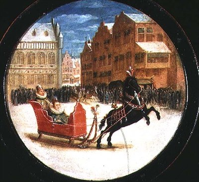 Vinterlandskap med figurer i en hästdragen släde (olja på koppar) av Hendrik the Younger Steenwyck