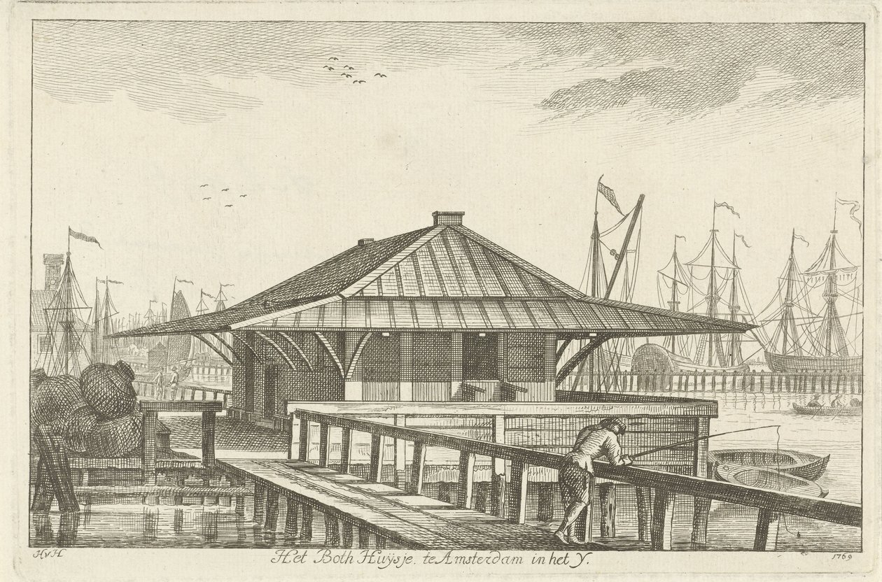 Bothuisje i Amsterdam i IJ (titel på objekt) av Hendrik van Hilten