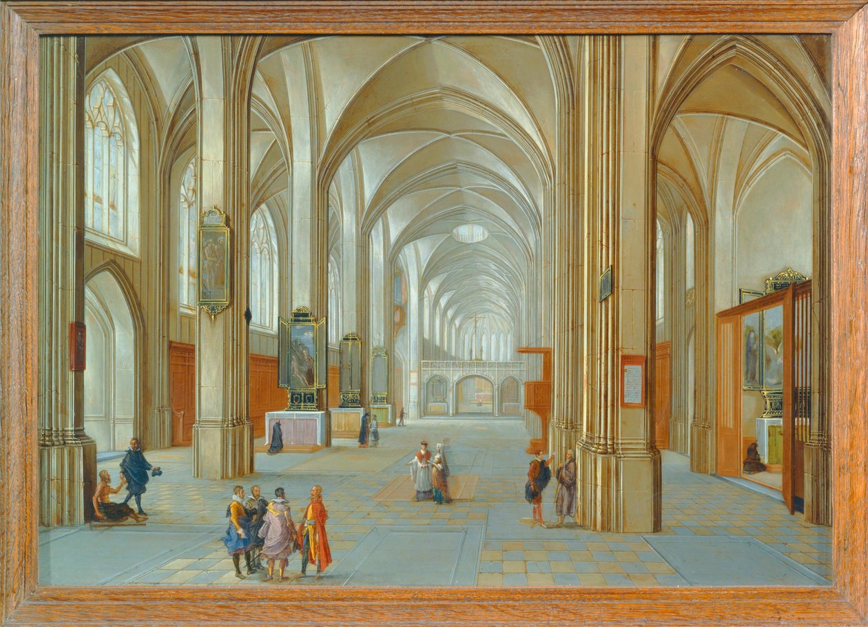Kyrka interiör med besökare ... av Hendrik van Steenwyck