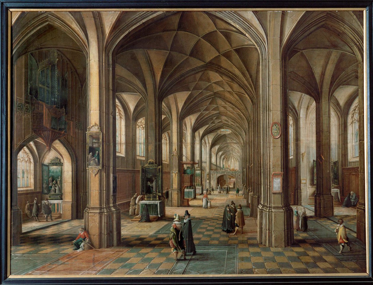 Interiör i en kyrka, sakristan visar altaret för besökare ... av Hendrik van Steenwyck