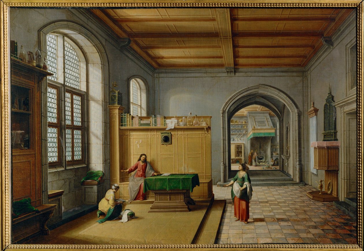 Jesus i huset hos Marta och Maria från Betania ... av Hendrik van Steenwyck