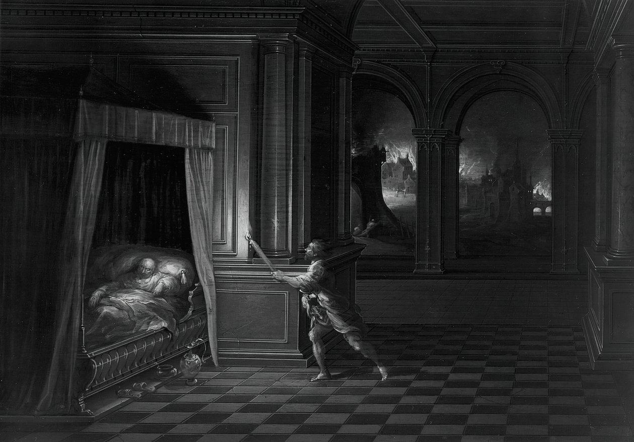 Aeneas räddar anchises från brinnande Troja, 160520. av Hendrik van Steenwyck II