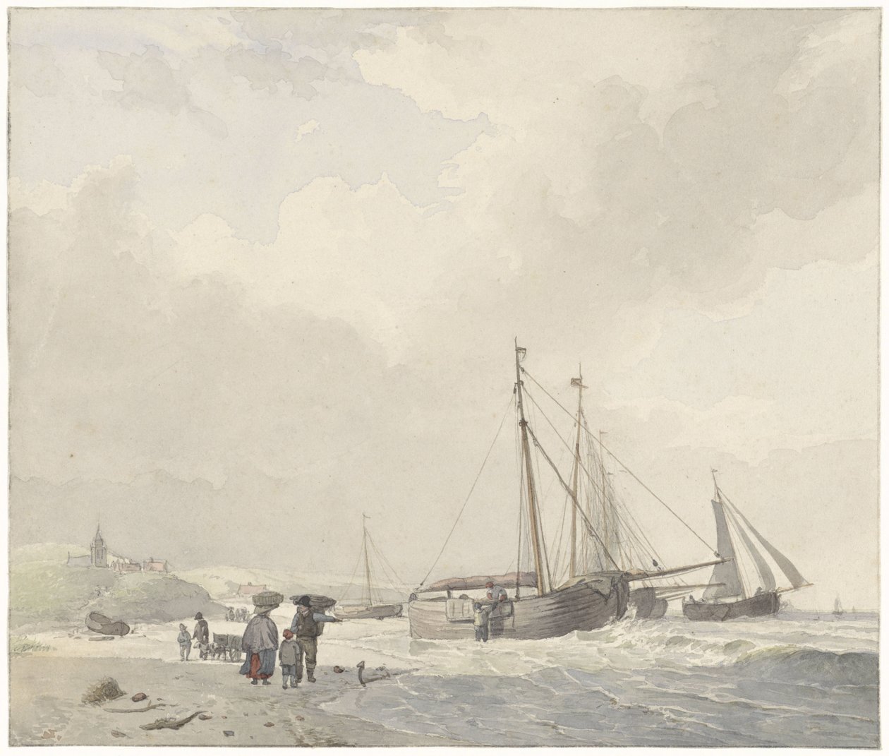 Utsikt över stranden vid Scheveningen av Hendrikus van de Sande Bakhuyzen