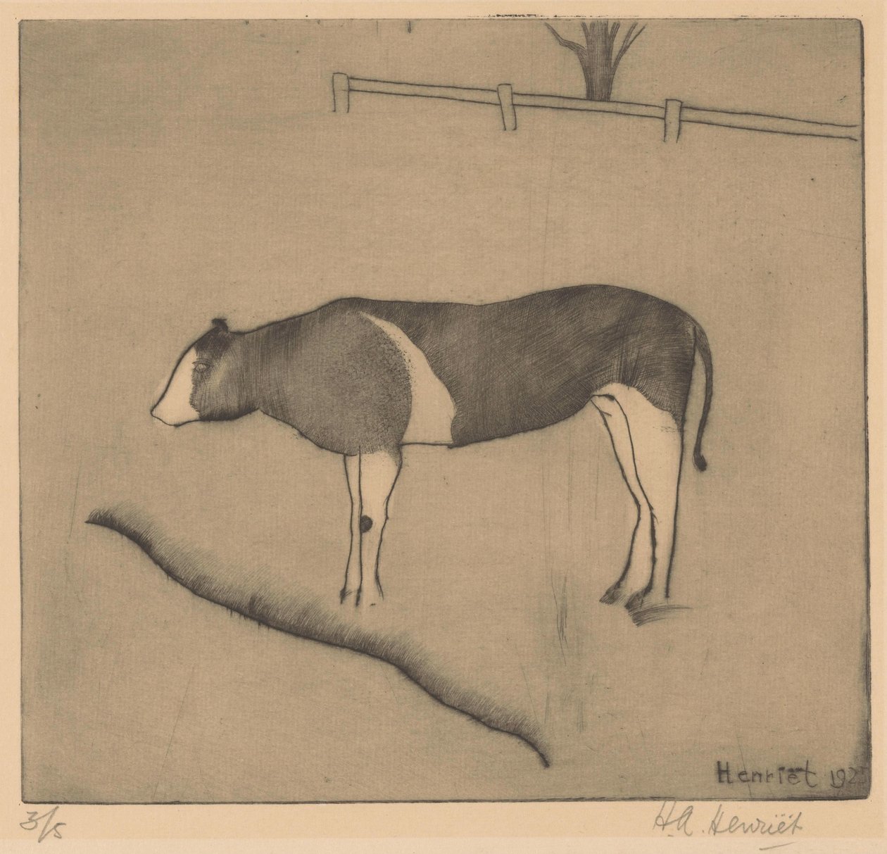 Ko som står vid en bank av Henk Henriët (signed by artist)