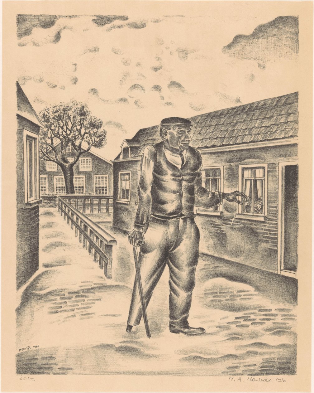Man med träben och käpp av Henk Henriët (signed by artist)