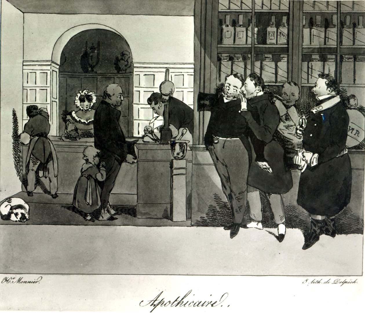 Apotek, graveret af Delpech swed av Henri Bonaventure Monnier