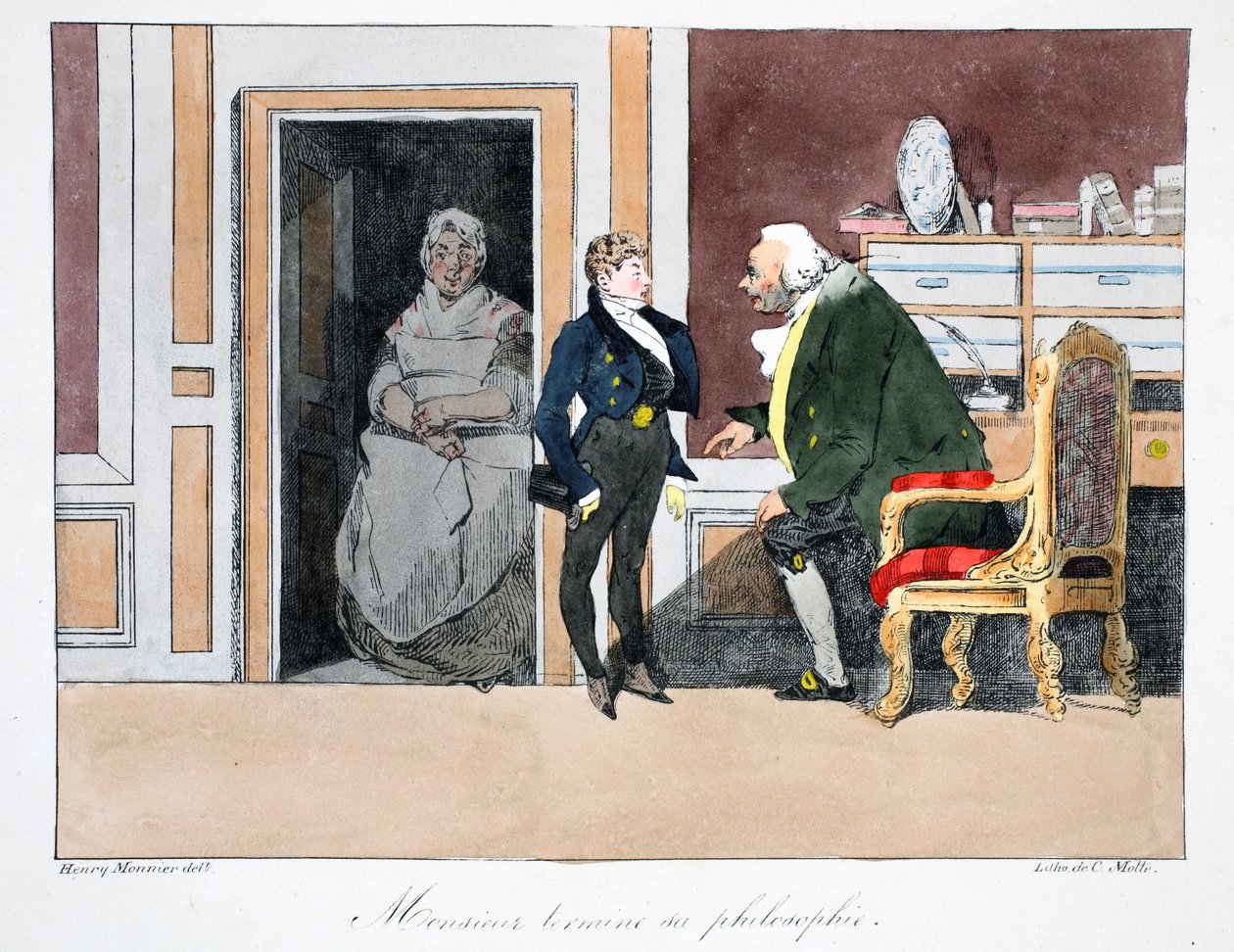 Illustration, ca 1828 (handkolorerad litografi) av Henri Bonaventure Monnier