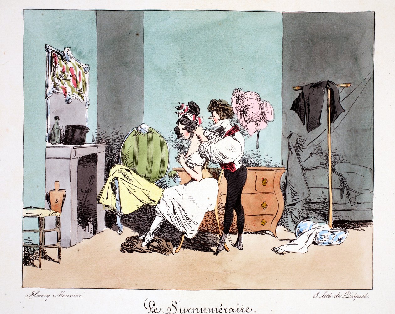 Le Surnumeraire, ca 1828 (handkolorerad litografi) av Henri Bonaventure Monnier