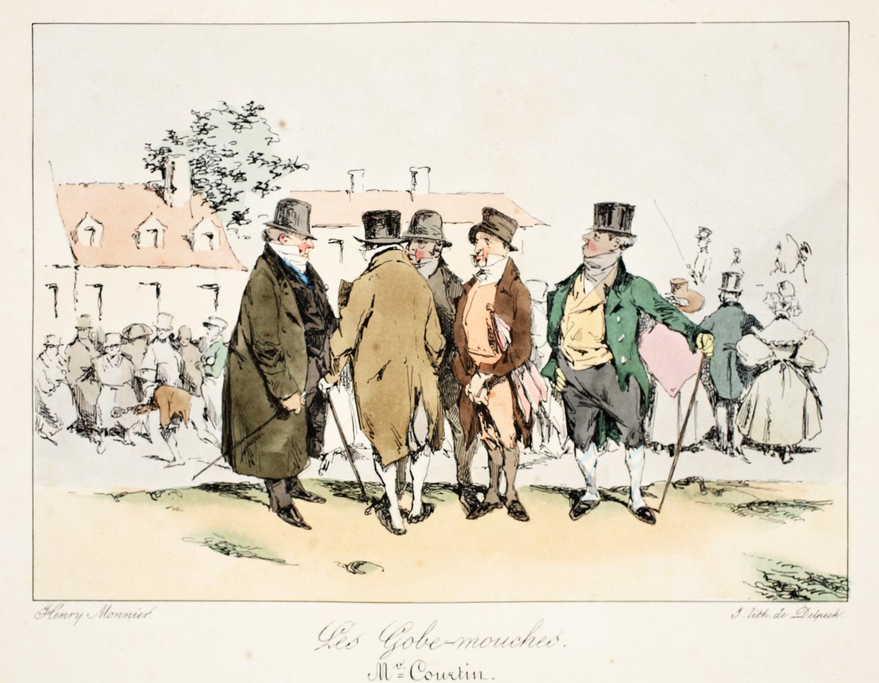 Flugsnapparna, ca 1828 (handfärgad litho) av Henri Bonaventure Monnier