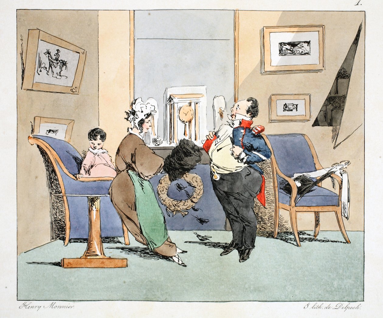 Madame Ledru, jag har blivit fruktansvärt mäktig, ca 1828 (handkolorerad litografi) av Henri Bonaventure Monnier