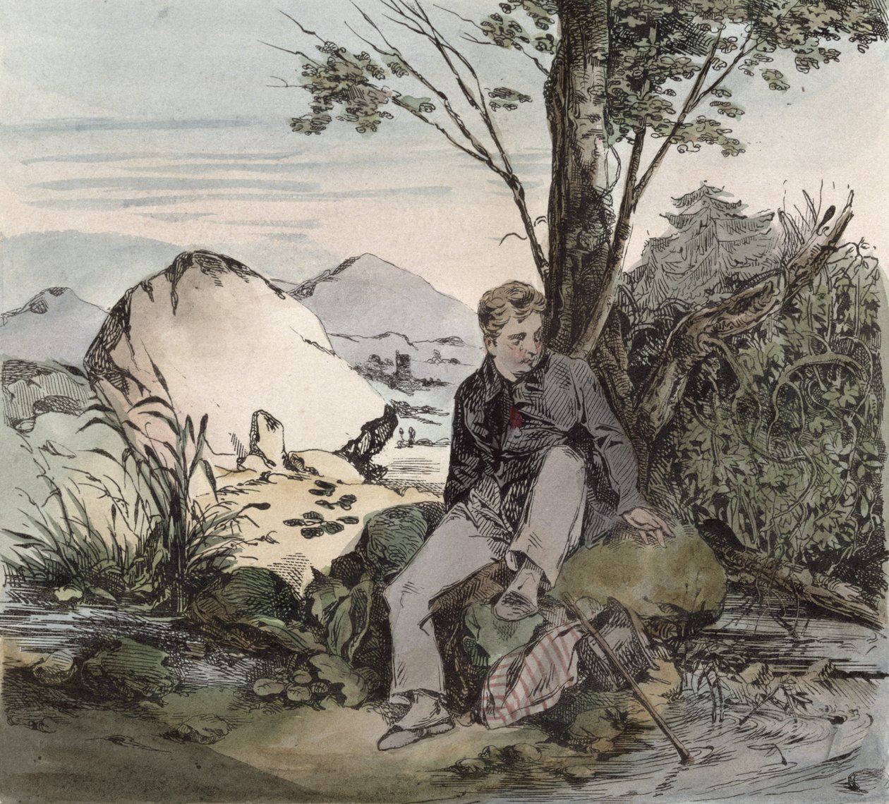 Exilen, illustration till en dikt av Pierre Jean de Beranger (1780-c.1857), graverad av Bernard av Henri Bonaventure Monnier