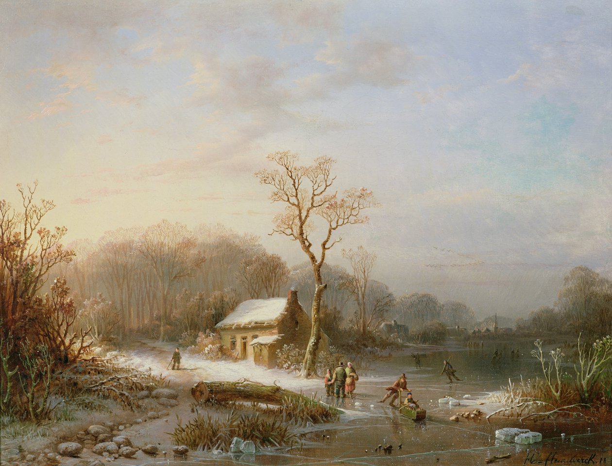 Skridskoåkningsscen, 1800-tal av Henri Cleenewerck