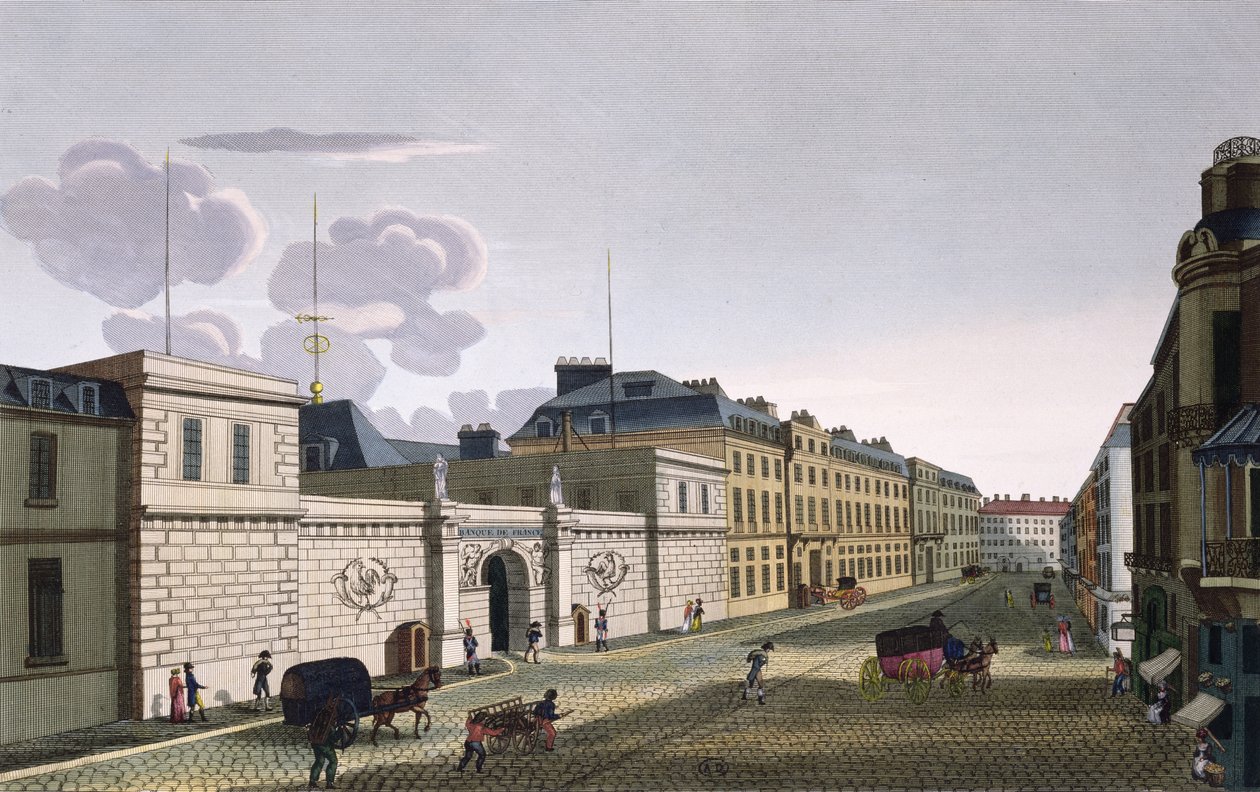 Frankrikes bank från Rue Croix-Petits-Champs, graverad av Eugene Dubois, 1800 av Henri Courvoisier Voisin