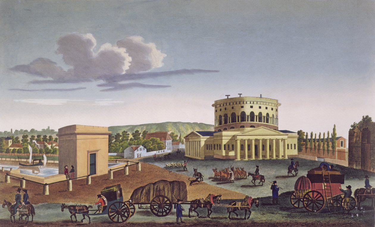 Barriere de la Villette, ca 1815-20 (färggravyr) av Henri Courvoisier Voisin