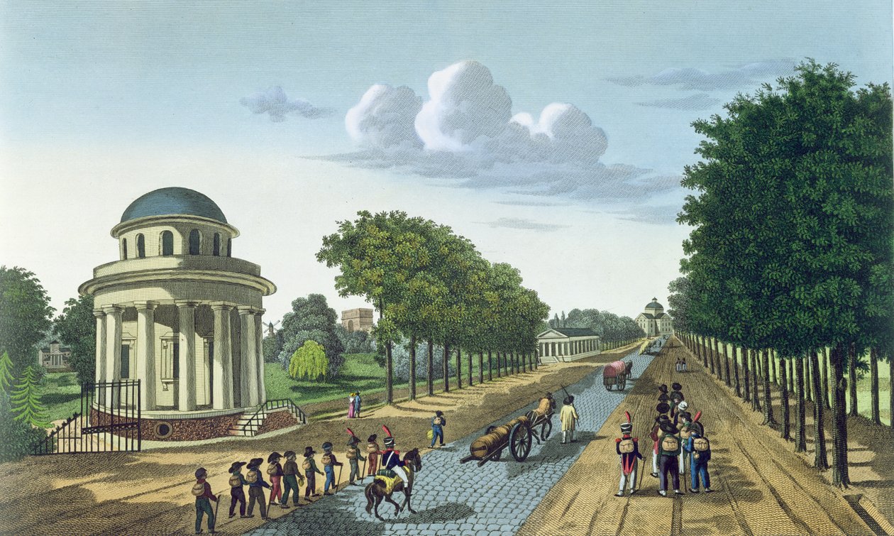 The Parc Monceaux, c.1815-20 (färggravyr) av Henri Courvoisier Voisin