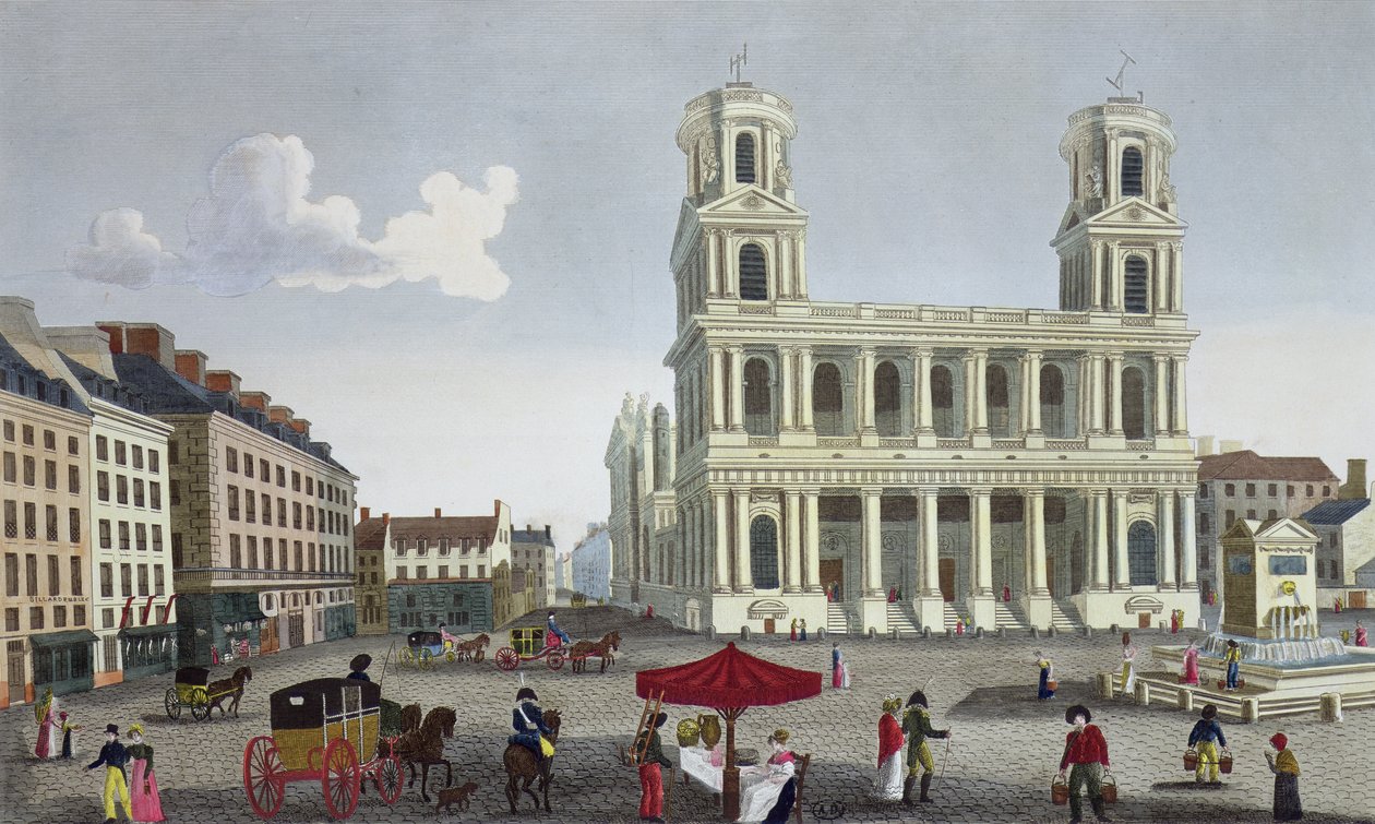 Place Saint Sulpice, ca 1815-20 (färggravyr) av Henri Courvoisier Voisin