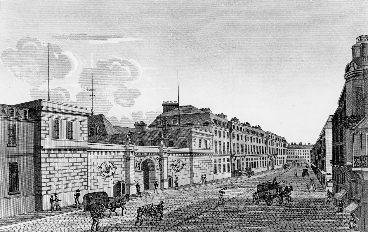 Utsikt över Frankrikes centralbank från Rue Croix-des-Petits-Champs, 1800 av Henri Courvoisier Voisin
