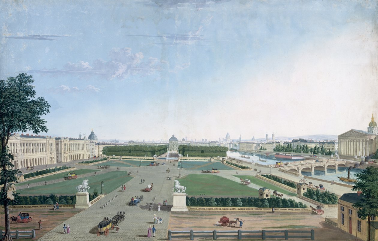 Utsikt över Place Louis XV och Jardin des Tuileries, 1815-30 av Henri Courvoisier Voisin