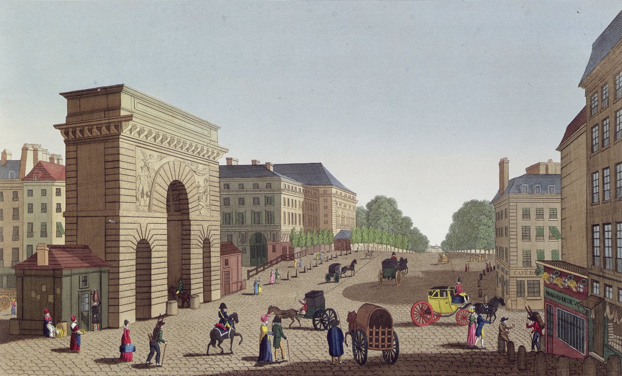 Porte Saint Martin, ca 1815-20 (färggravyr) av Henri Courvoisier Voisin